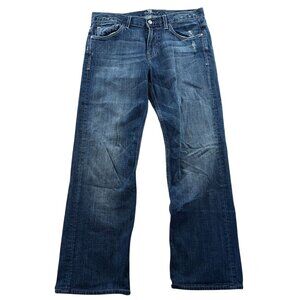 7 For All Mankind Men's Austyn Jeans 34x29 Measured Blue Denim Distressed Straig
